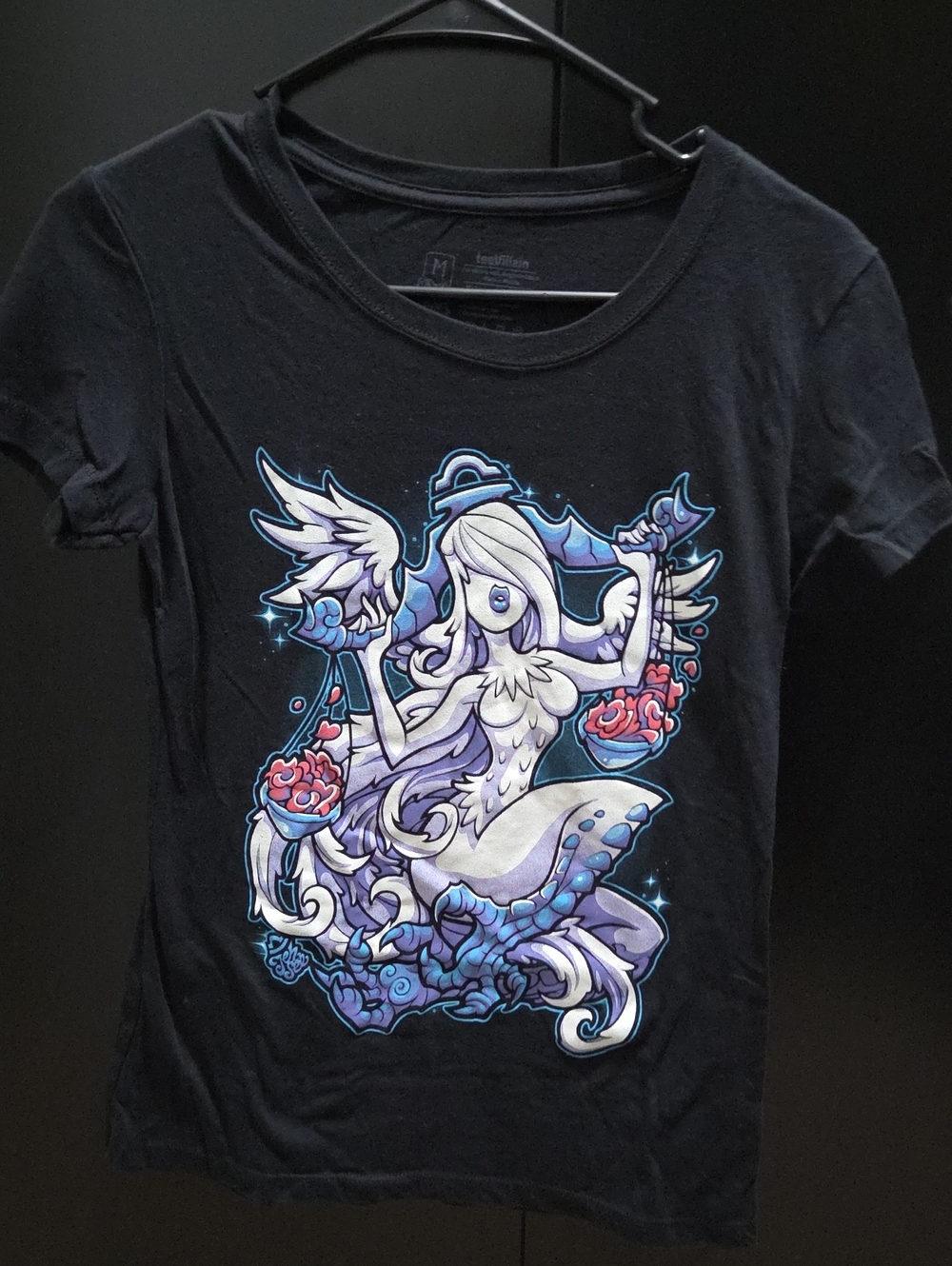 Black Graphic Tee with Lavender Fantasy Mermaid